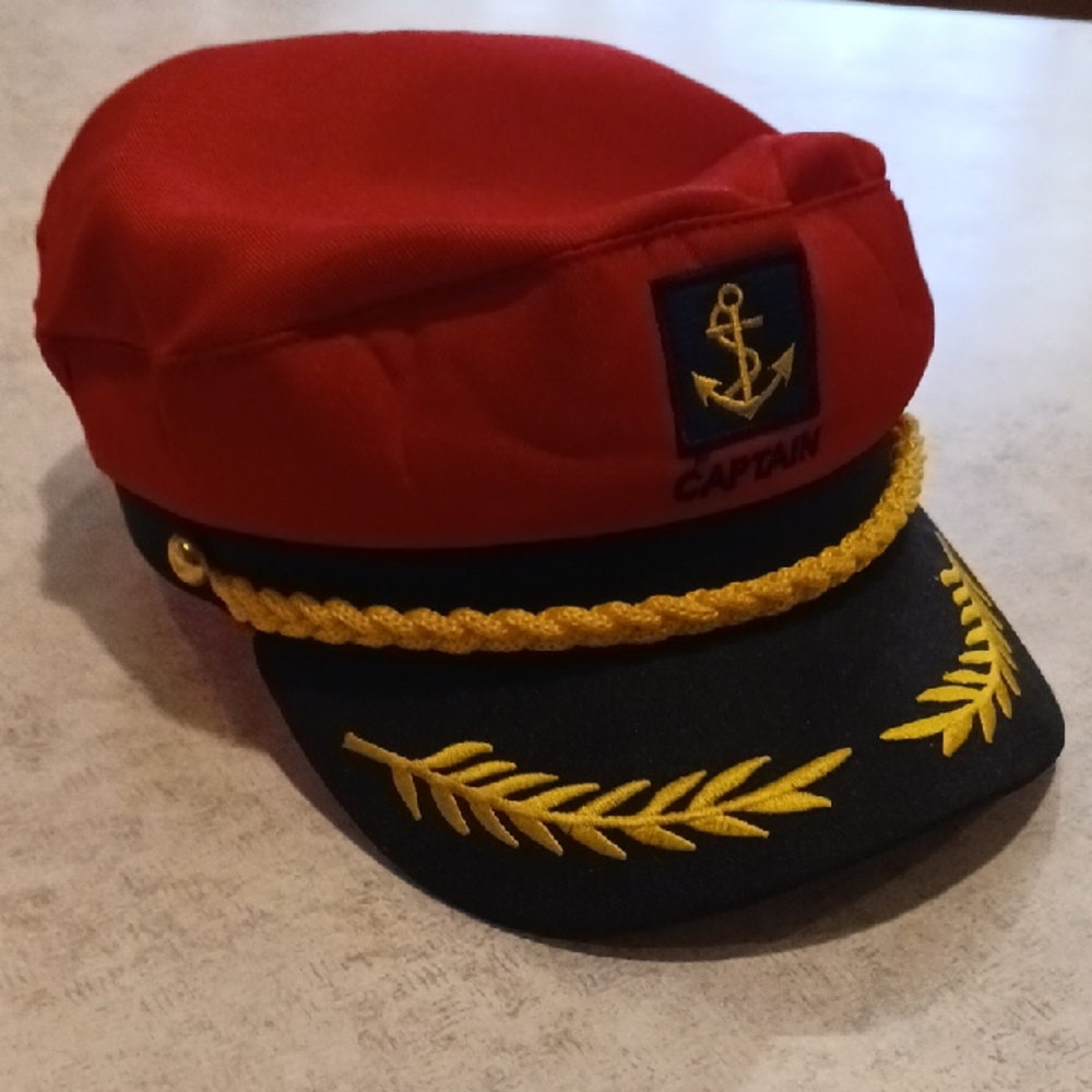 Red and Black Captains Hat with Gold Embroidery